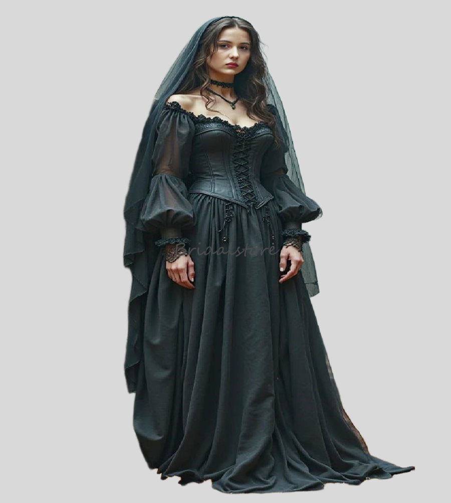 Ethereal Fairy Grunge Gothic Wedding Dress 2025 Long Sleeve Corst Front Halloween Costume Bridal Dress Celtic Bride Witchy Renaissance Robe De Mariee