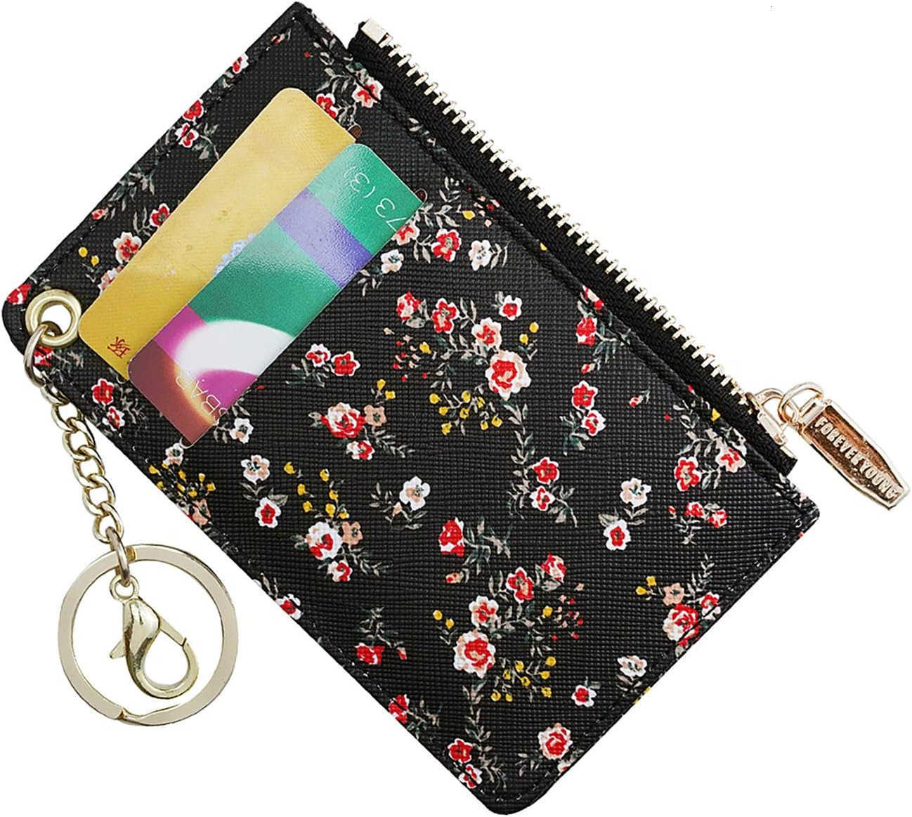Small Wallets for Women Slim Leather Card Case Holder Wallet Coin Change Purse with KeychainZ250910