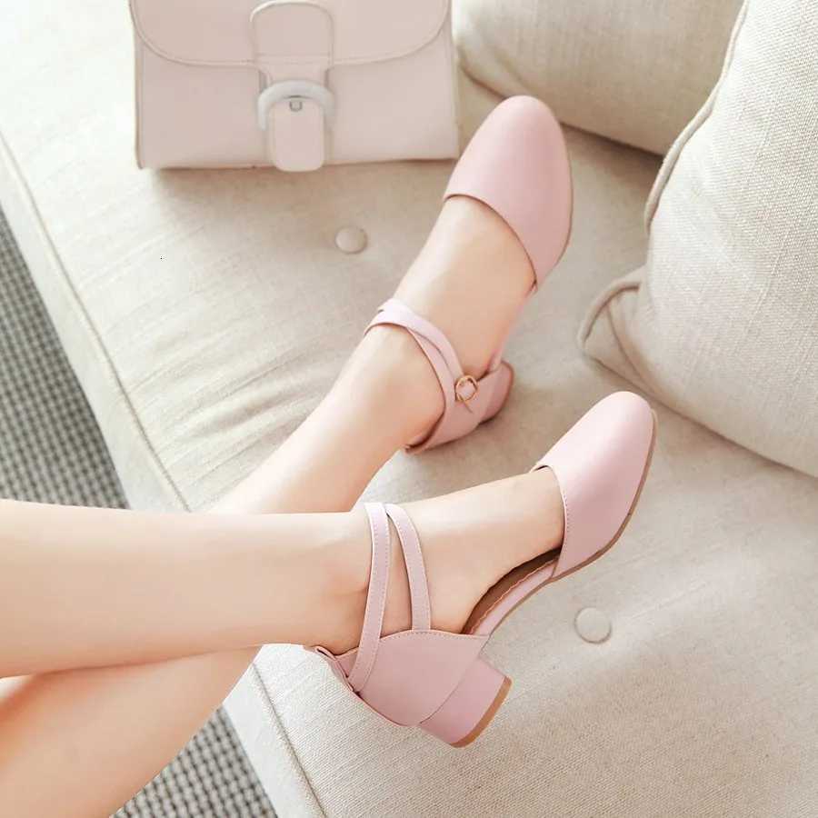 Sandals Women Shoes Comfortable Round Toe Pumps Womens White Ladies Shoe Zapatos Mujer 3CM High Heels Plus Size 41 42 43 W250910