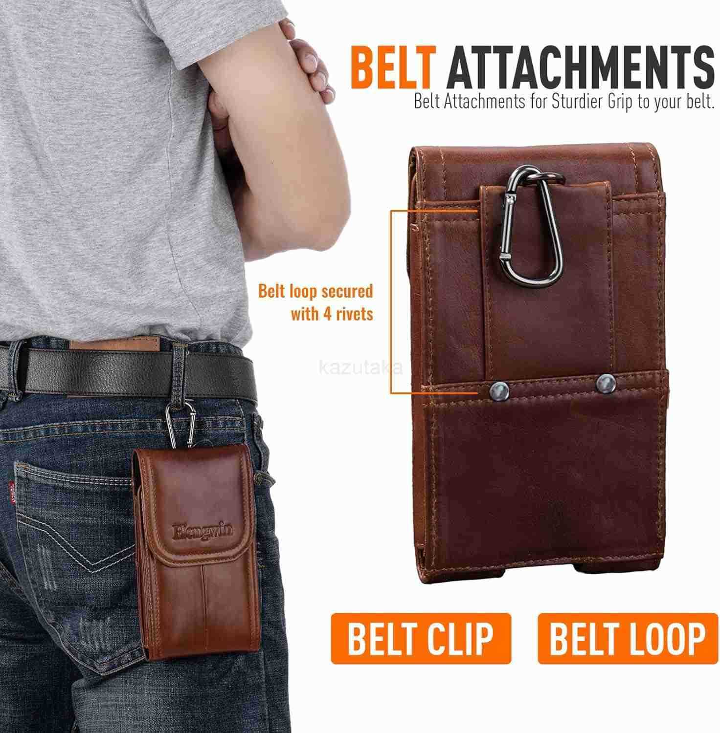 Genuine Leather Cell Phone Holster for Belt Men Vertical Phone Holder Belt Pouch Fits for iPhone 15 Pro Max 14 Pro Max 13 Pro Max S24 Ultra Note9 Ca Z