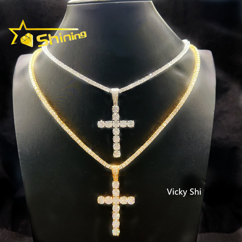 48 Hours Fast Shipping Hip Hop Charms Pendant Pass Diamond Tester 925 Silver Gold Plated Moissanite Cross Pendant
