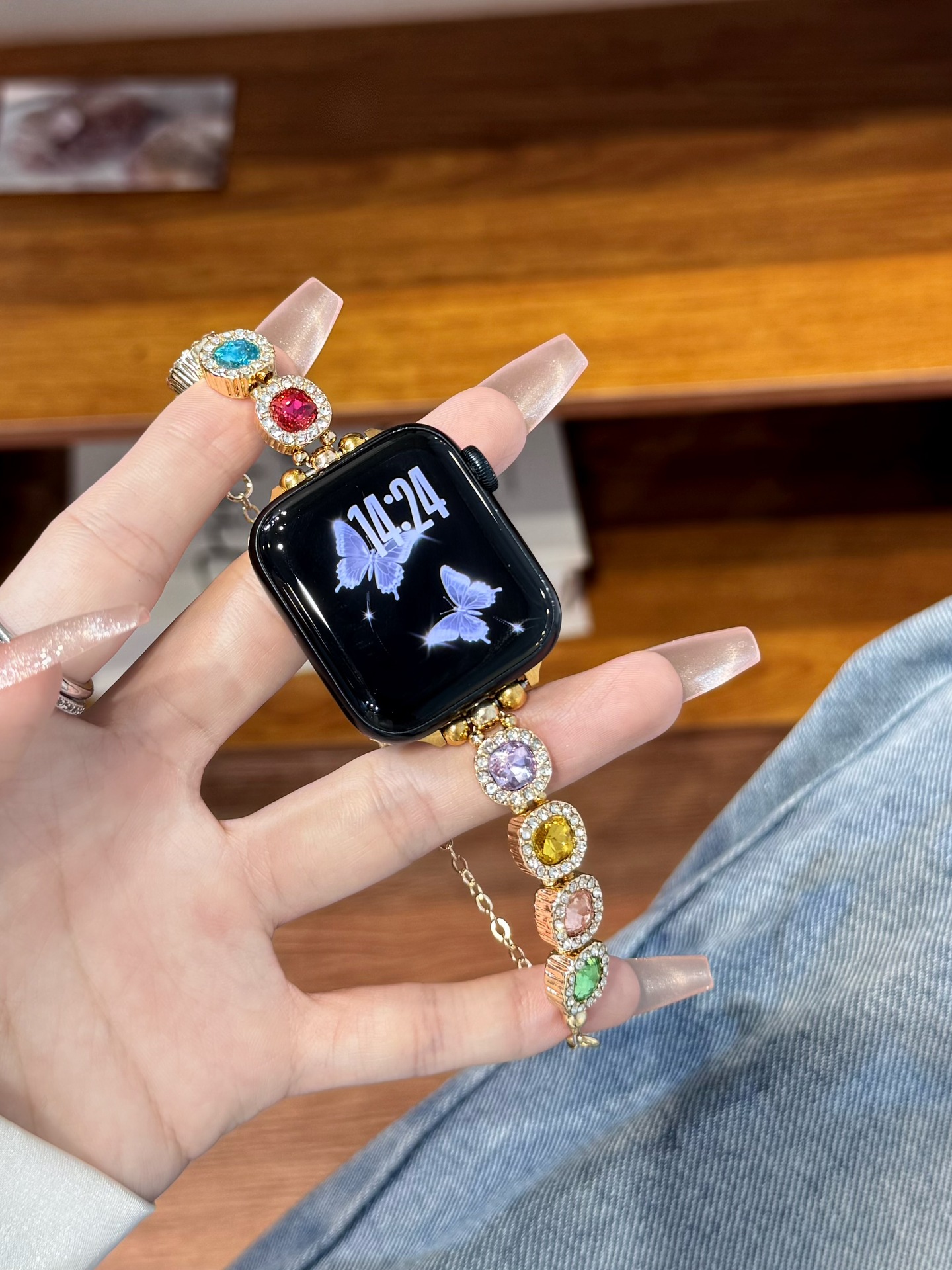 2025 Color Diamond Metal Chain Advanced Suitable for Apple Watch Strap Fashion 38mm 40mm 41mm 42mm 44mm 45mm iWatc Series Luxury Designer Golden Diamo
