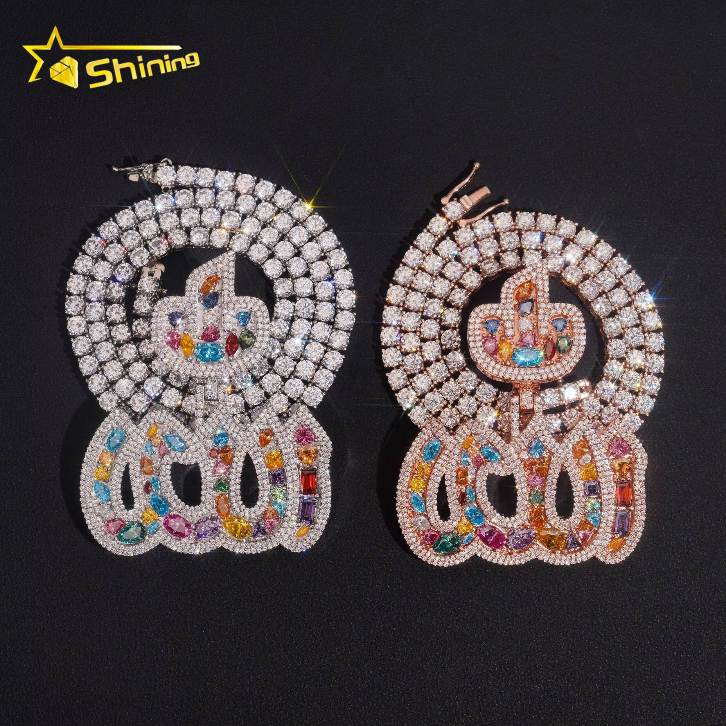 Iced Out Jewelry Custom Rapper Jewelry New Arrival 2025 Alah Pendant Mixed Fancy Cut Colored VVS Moissanite Diamond Pendant