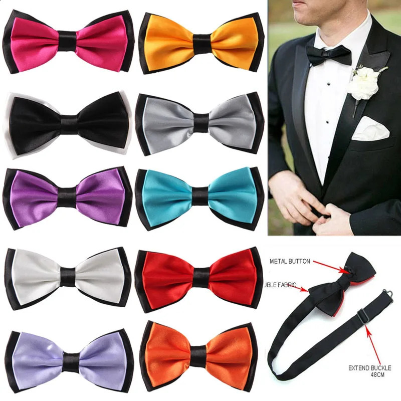 Adult Bowtie Classic Man Fashion Wedding Party Formal Satin gift Silk Multicolor Adjust Neck Bow tie style ClipOn 250909