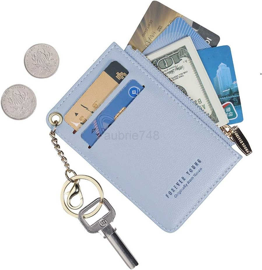 Small Wallets for Women Slim Leather Card Case Holder Wallet Coin Change Purse with KeychainZ250910