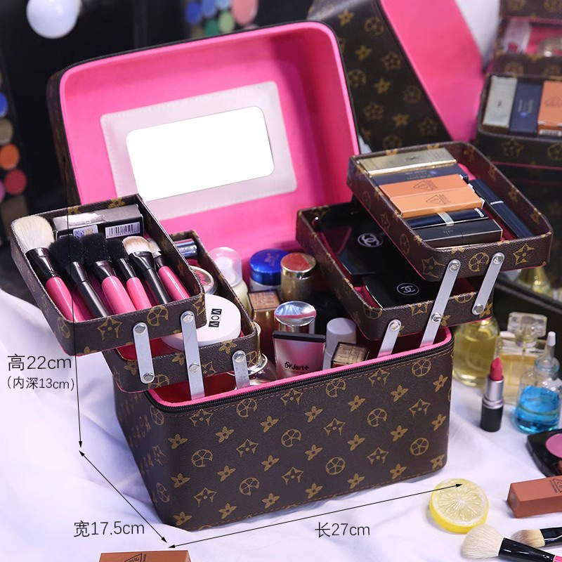 Free shipping designer bag Makeup bag for women portable large capacity new high-end cosmetics storage box with mirror black white