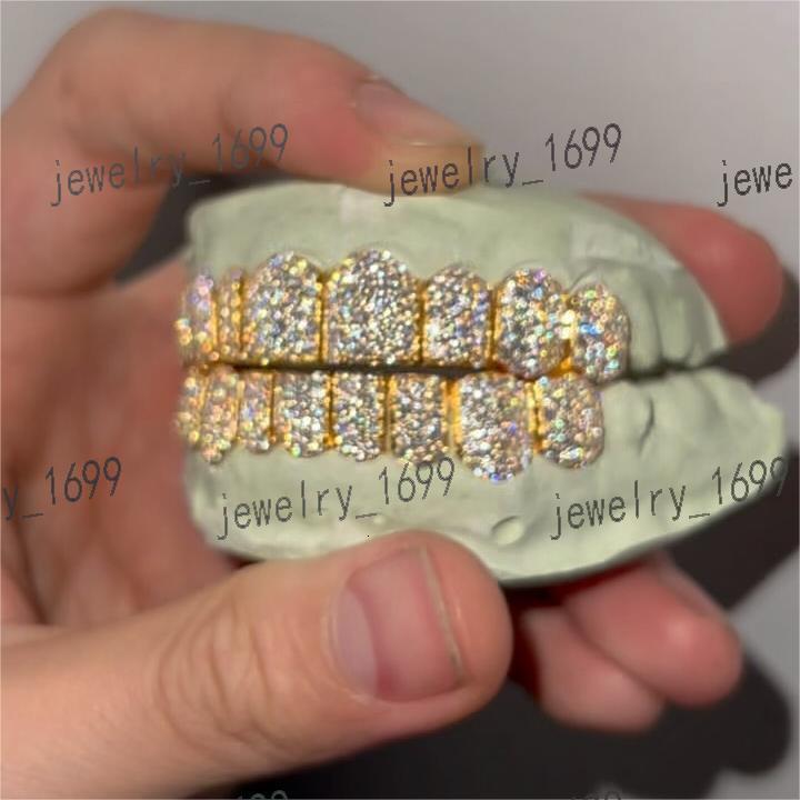 Hiphop Jewelry 925 Sterling Silver Gold Plated Custom Diamond Grillz for Teeth Iced Out VVS Moissanite Grillz