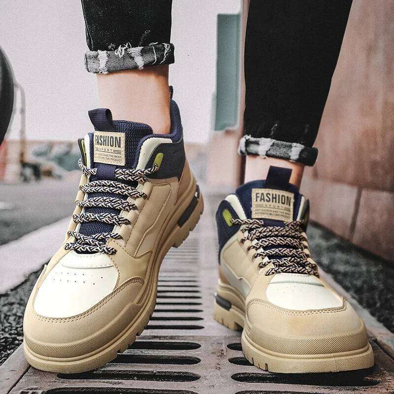 Fashion Personalized Lace-up Male Sneakers High-top Work Casual Men's Shoes Outdoor Breathable Anti Slip Men Vulcanized Shoes