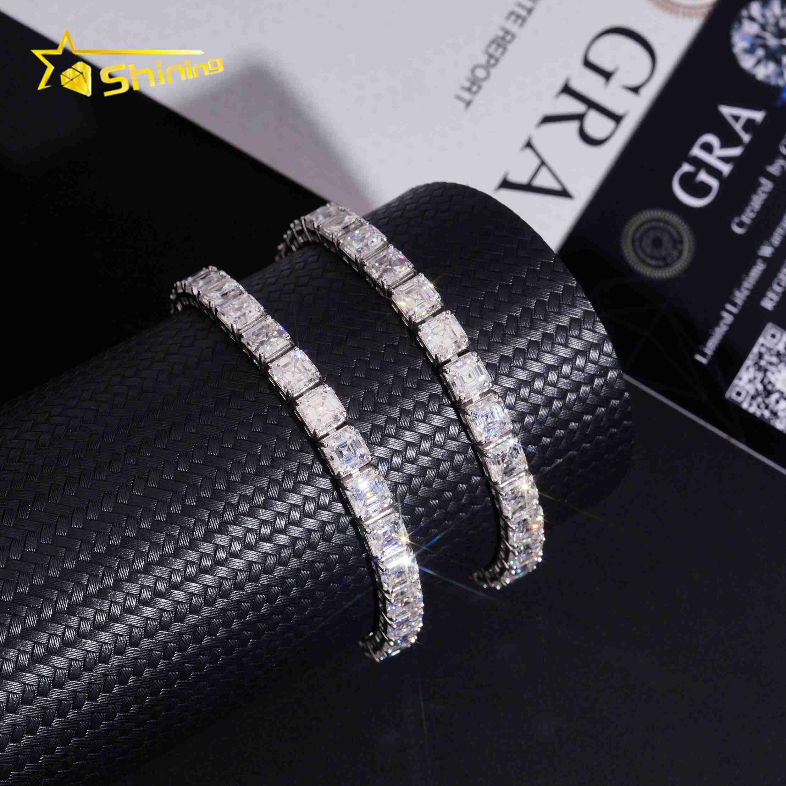 Asscher Moissanite Chain Sterling Silver 925 Moissanite Pass Diamond Tester Luxury Fancy Cut Moissanite Hip Hop Jewelry