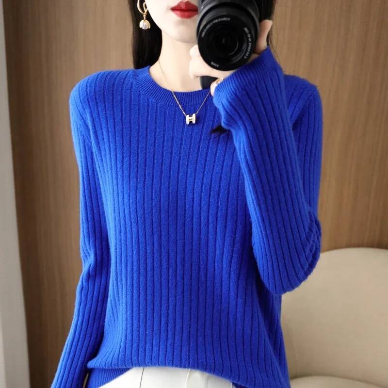 2025 Women Sweaters Autumn Winter Long Sleeve Pullovers O-neck Stripe Warm Pullover Korean Fashion Bottoming Shirts Loose Jumper dongdumaoyi