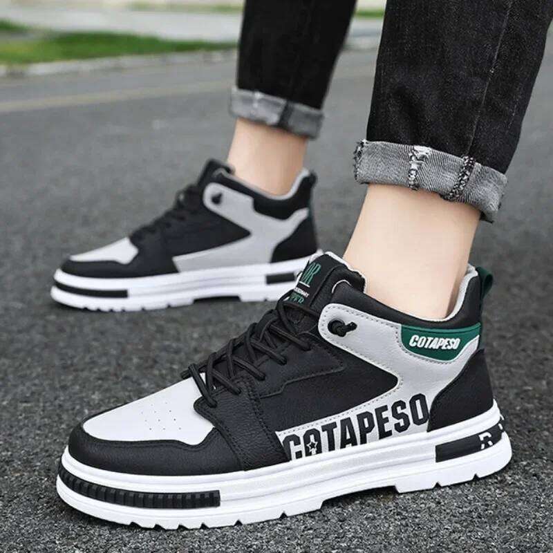 Fashion Men Walking Shoes Men High Top Boots Trend Skateboard Shoes PU Leather Casual Shoes Spring Brea thable Co mforts Platform