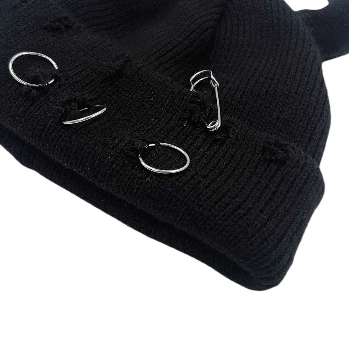 Little Devil Ears AutumnWinter Knitted Hat Woolen Hat Men and Women Landlord Hat Broken Hole Decorative Gui HatXJ250910