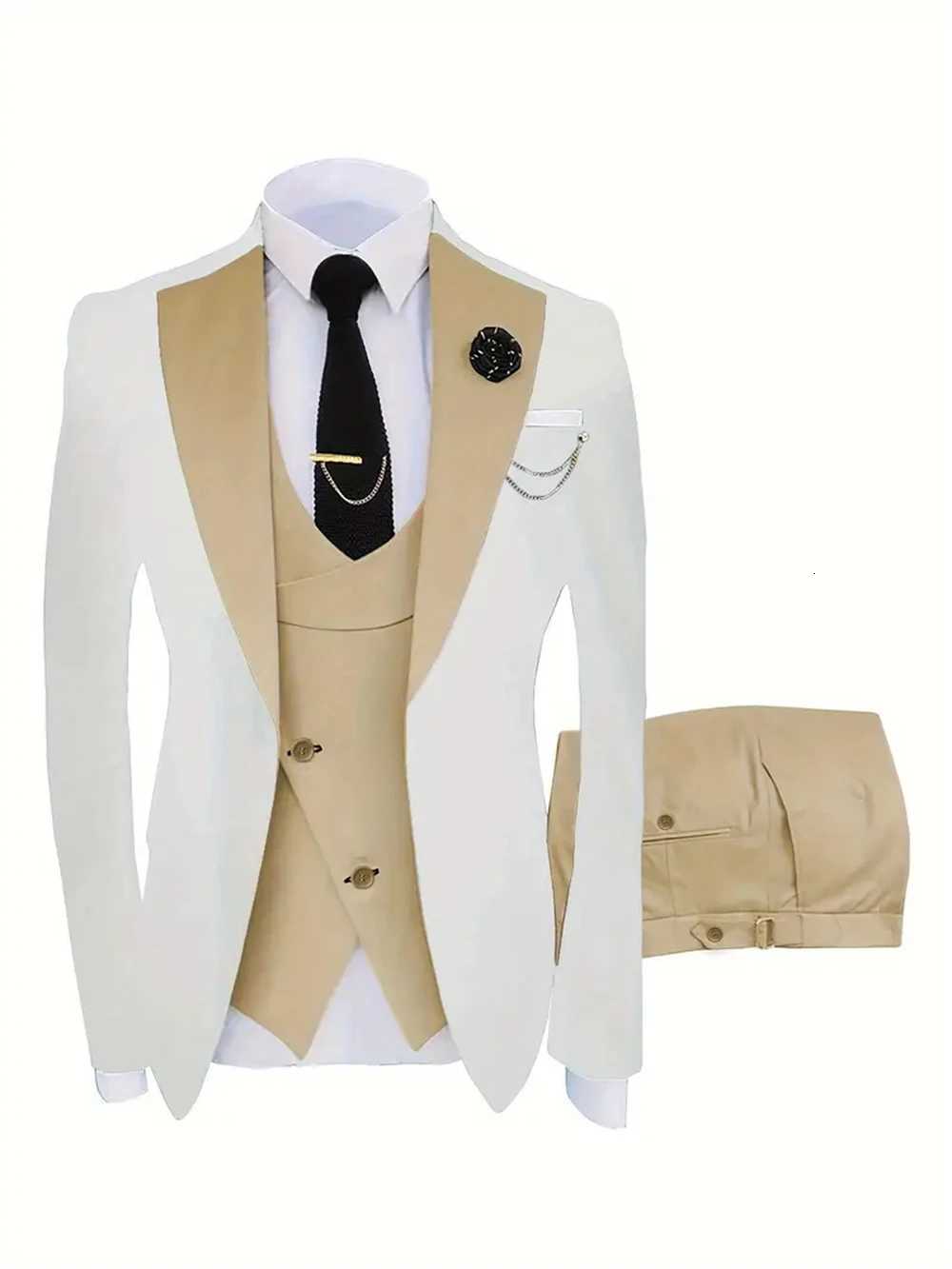 Fashion Mens Suits 3 Piece Groom Bestmen Slim Fit Wedding Prom Party Tuxedo Elegant Formal Events Dress Suit BlazerVestPant W250910