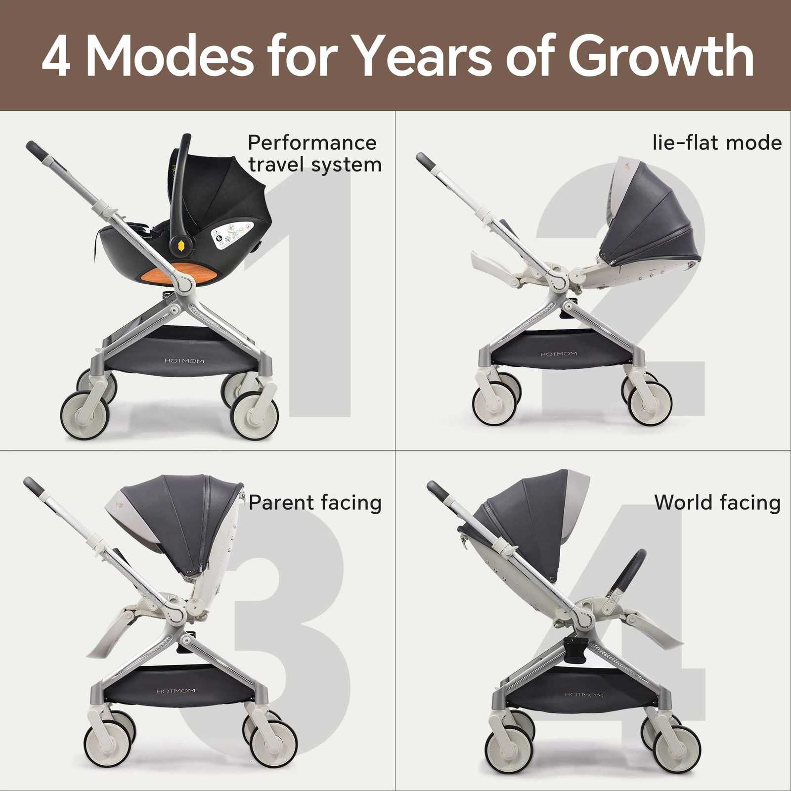 Hot Mom Evolutive Light StrollerExtra Wide SeatsReclinable BackReversibleLarge WheelsMagnesium Alloy Frame F39 W250910