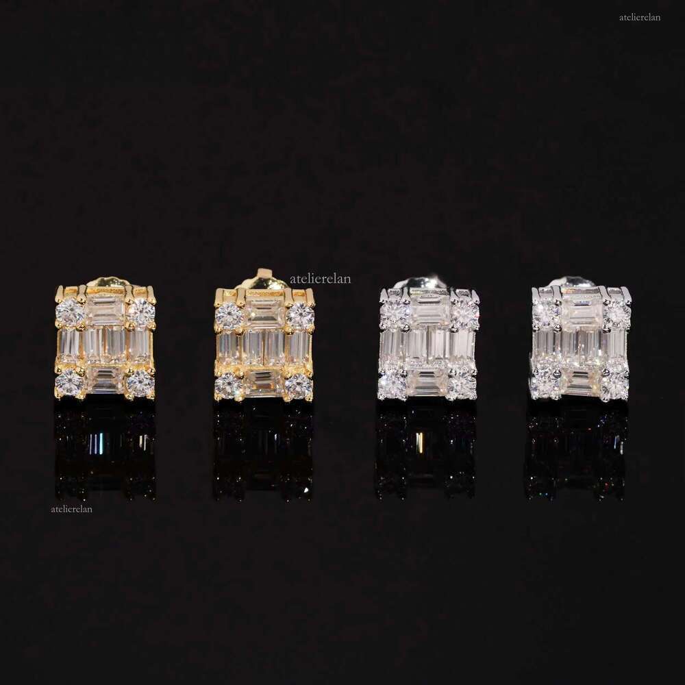 Jewelry Sier Emerald Cut Moissanite Dia Bling Special Design Iced Out Square Stud Earrings for Men