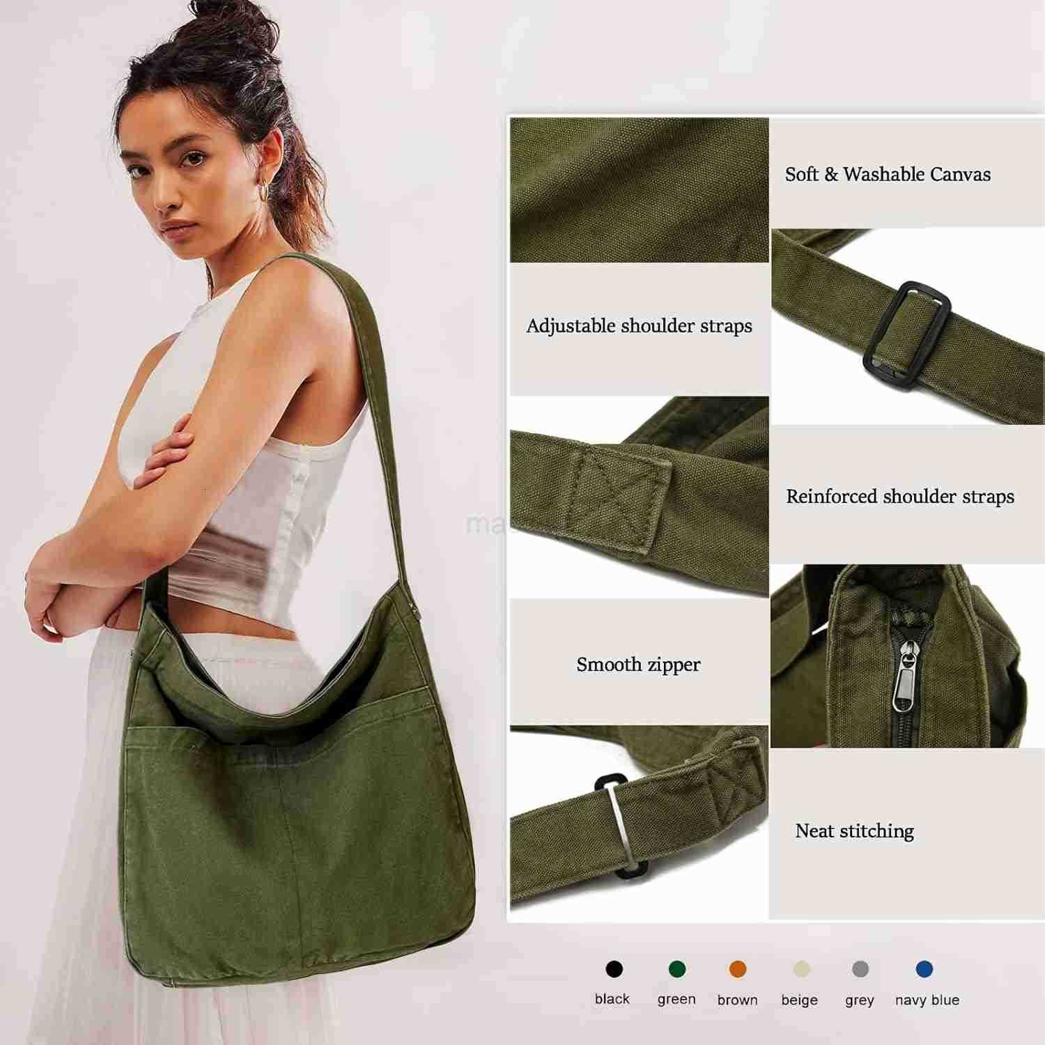 Canvas Tote Bag Casual Hobo Crossbody Shoulder Bag for Women and Men Large Purse Messenger Bag Travel Work M250910