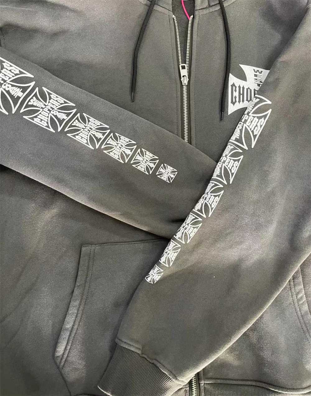 Washed Cardigan Crack Cross Printing West Choppers Pullover Men Women Hooded Hoodie X250910