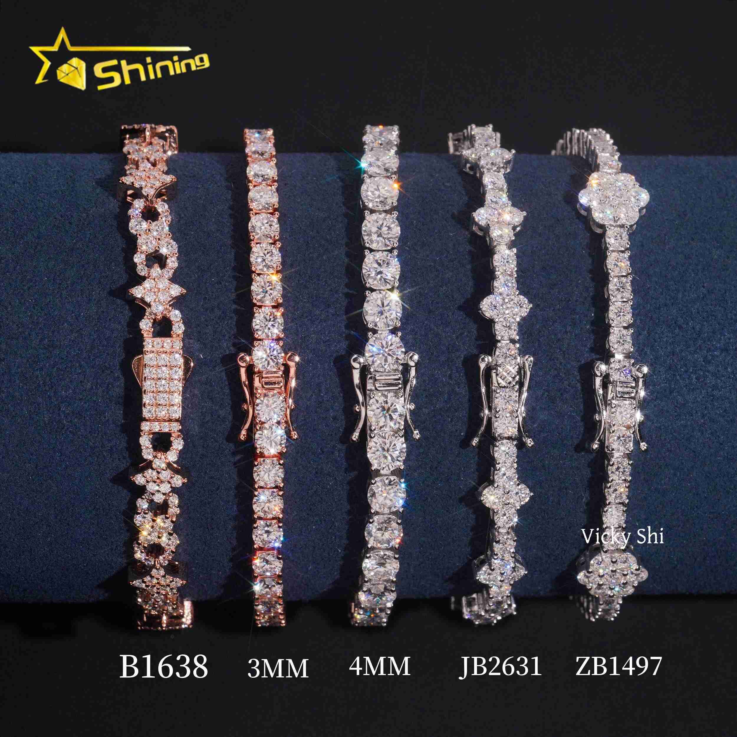 Hot Sell Moissanite Tennis Bracelet Fine Jewelry 925 Silver Man Bracelet Iced Out Mixed Design Flower Cross Moissanite Bracelet