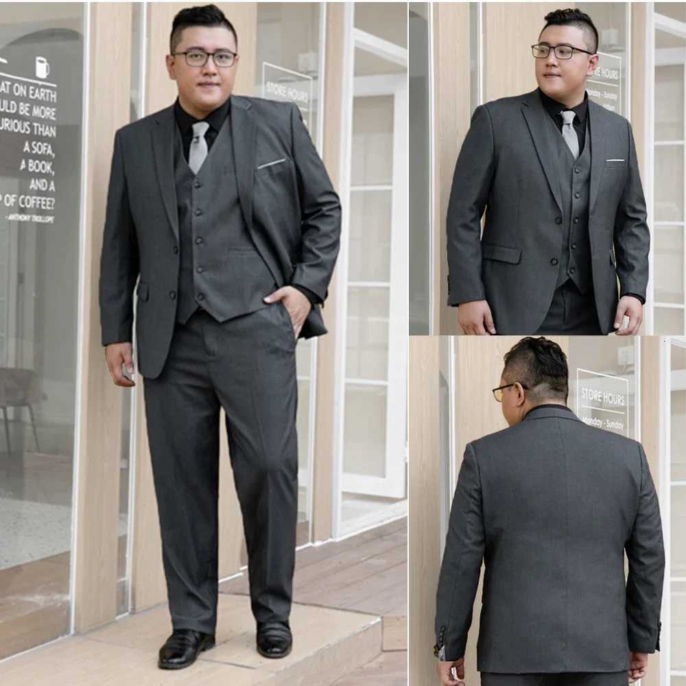 2024 Plus Size Suit Set Men Solid Color Single Breasted Jacket Pants For Host Groom Groomsmen Grey Black Navy 2Piece Suit Set W250910