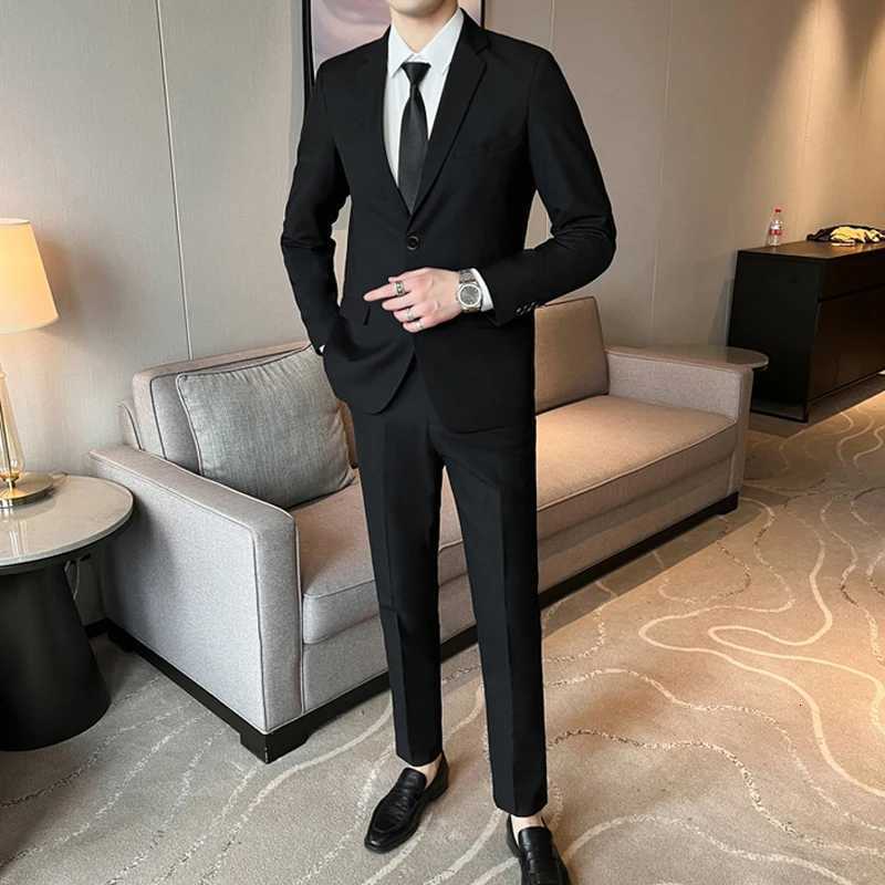 Suits for Men Korean Fashion Long Sleeve Slim Fit Wedding Business Blazer Black Professional Formal Suit Pants Sets Ropa Hombre W250910