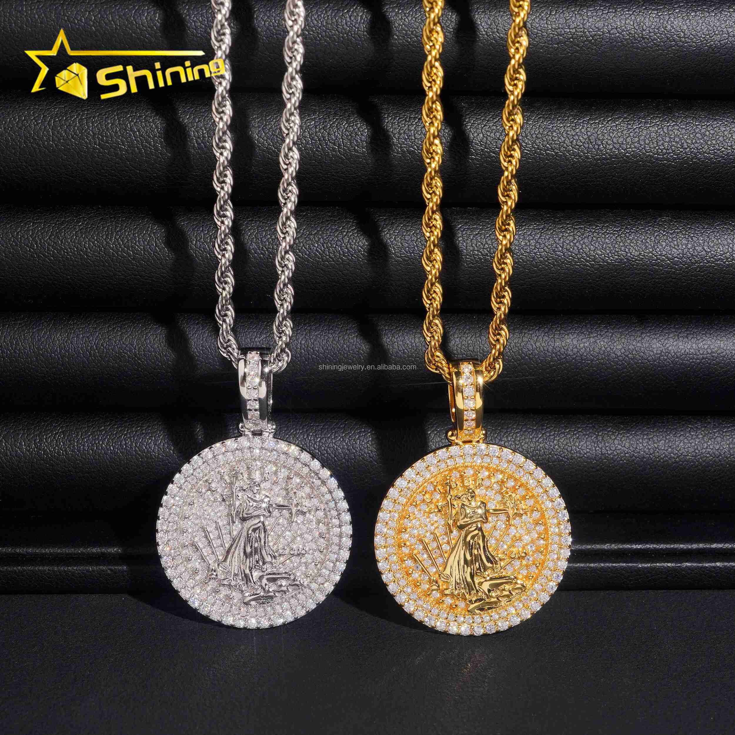 Pass Diamond Tester Wholesale Jewelry Hip Hop Iced Out Religious VVS1 Moissanite Diamond S925 Silver Round Jesus Pendant