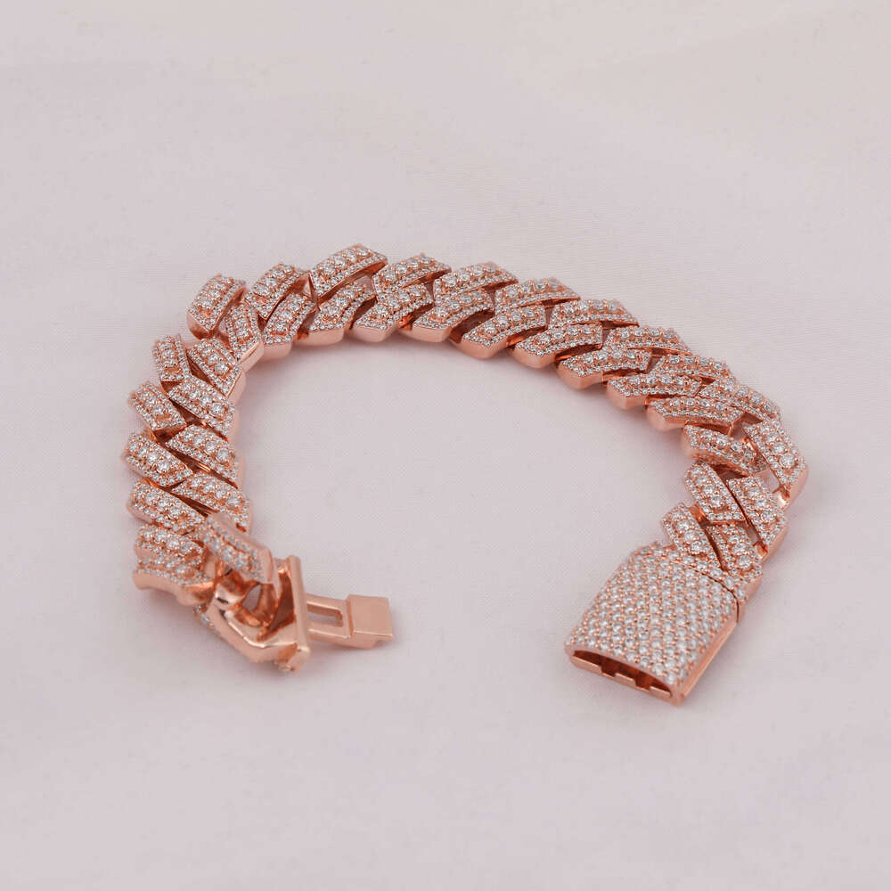 Rose Gold Plated Moissanite Cut Dia Men's Full Iced Cuban Link Chain Bracelet Hip Hop Rapper Style Men Gift