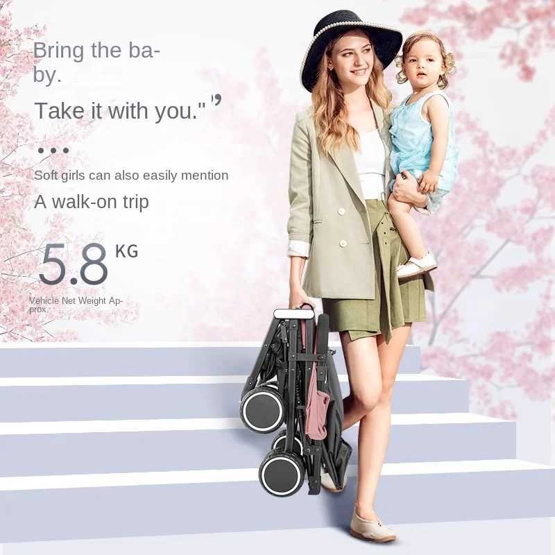 Newborns 04 years old Strollers Can sit and lie Down Onekey Folding Oneway Push Fourwheel Shock Absorber Lightweight Trolley W250910