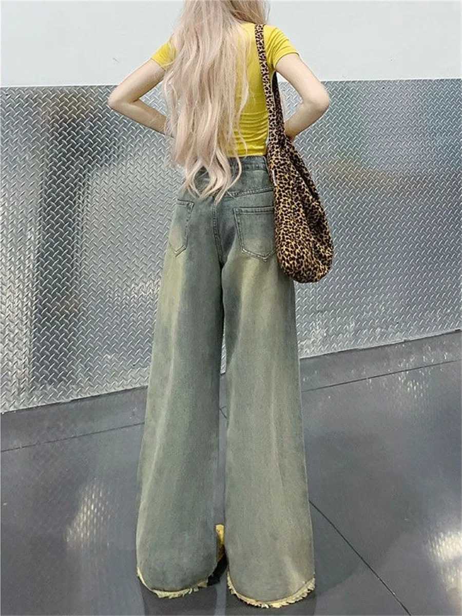 Botvotee Womens Vintage Washed Wide Leg Jeans High Waist Distressed Denim Pants Raw Hem Straight Loose Fit Long Trousers Z250910
