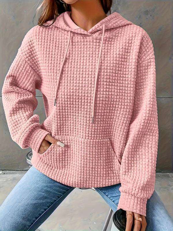 Women's Fall Winter Hooded Sweatshirt, Casual Loose-Fitting Long Sleeve Pullover, Drawstring Design, Plain Color, Comfortable & Stylish