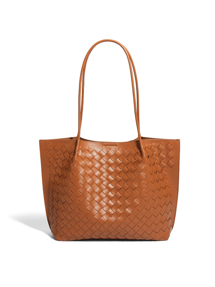 Handwoven Soft Leather Large Capacity Commuter High-end Sense Light Fashionable Stylish Tote Bag