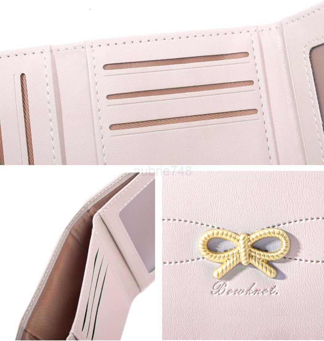 Cute Wallet Coquette Bow Small Wallet Trifolded Aesthetic Bifold RFID Blocking Card Holder Leather Mini Short Coin Purse with ID Window for Women Girl