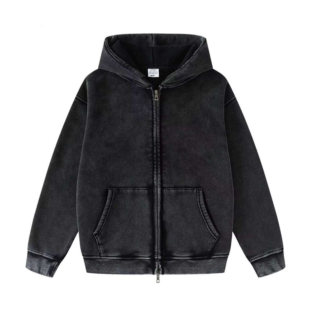 Acid Washed Wool Full Printed Logo Cotton Embroidery Vintage Zip Children's Hoodie