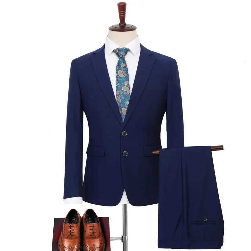 2024 Plus Size Suit Set Men Solid Color Single Breasted Jacket Pants For Host Groom Groomsmen Grey Black Navy 2Piece Suit Set W250910