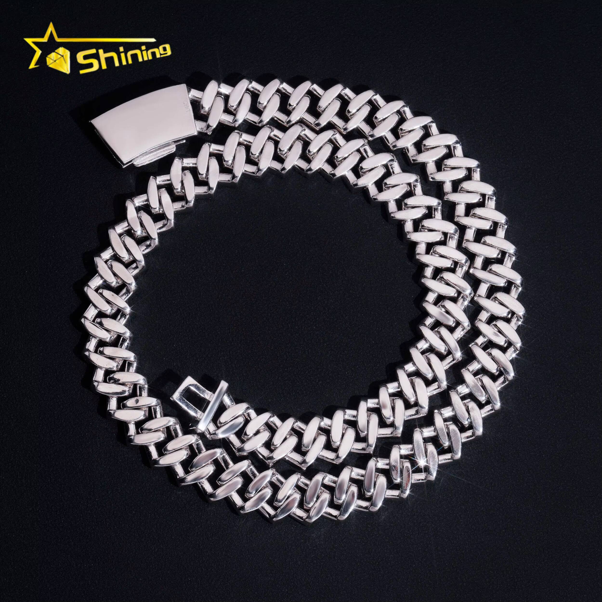 Sterling Silver 925 Shining Vvs Moissnaite Pass Diamond Test Iced Out Hip Hop Jewelry Moissanite 14mm Cuban Chain