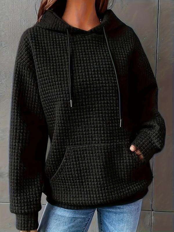 Women's Fall Winter Hooded Sweatshirt, Casual Loose-Fitting Long Sleeve Pullover, Drawstring Design, Plain Color, Comfortable & Stylish