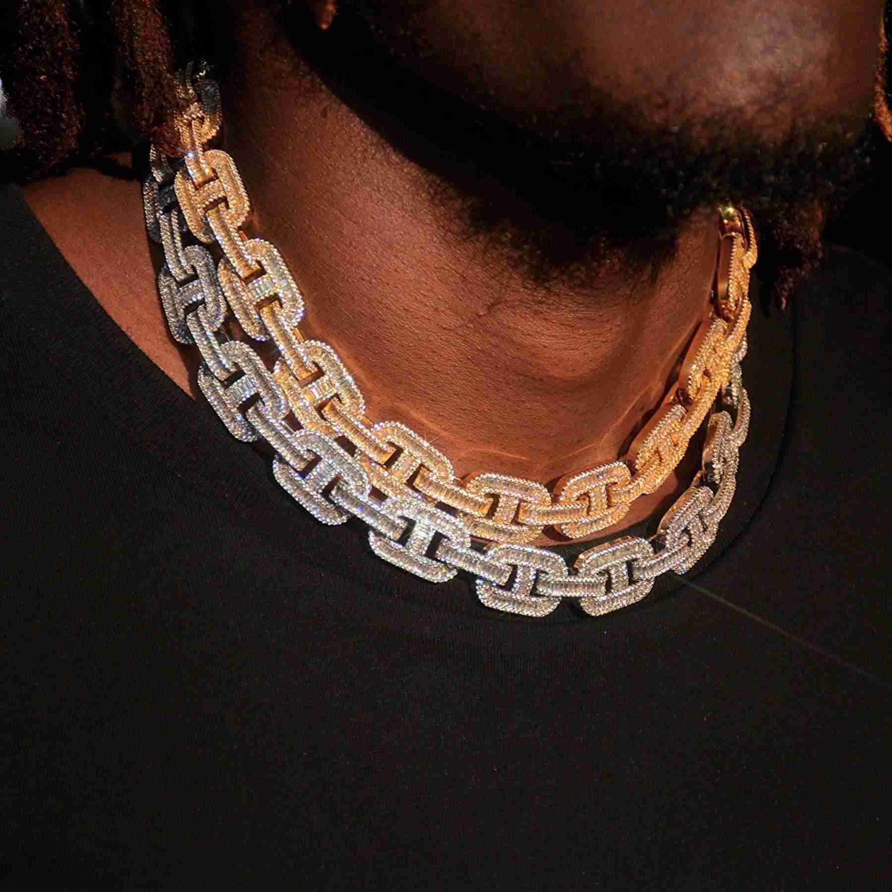 Hiphop Jewelry 17mm Miami Cuban Link Chain Necklace Brass CZ Diamond Iced Out Baguette Gift