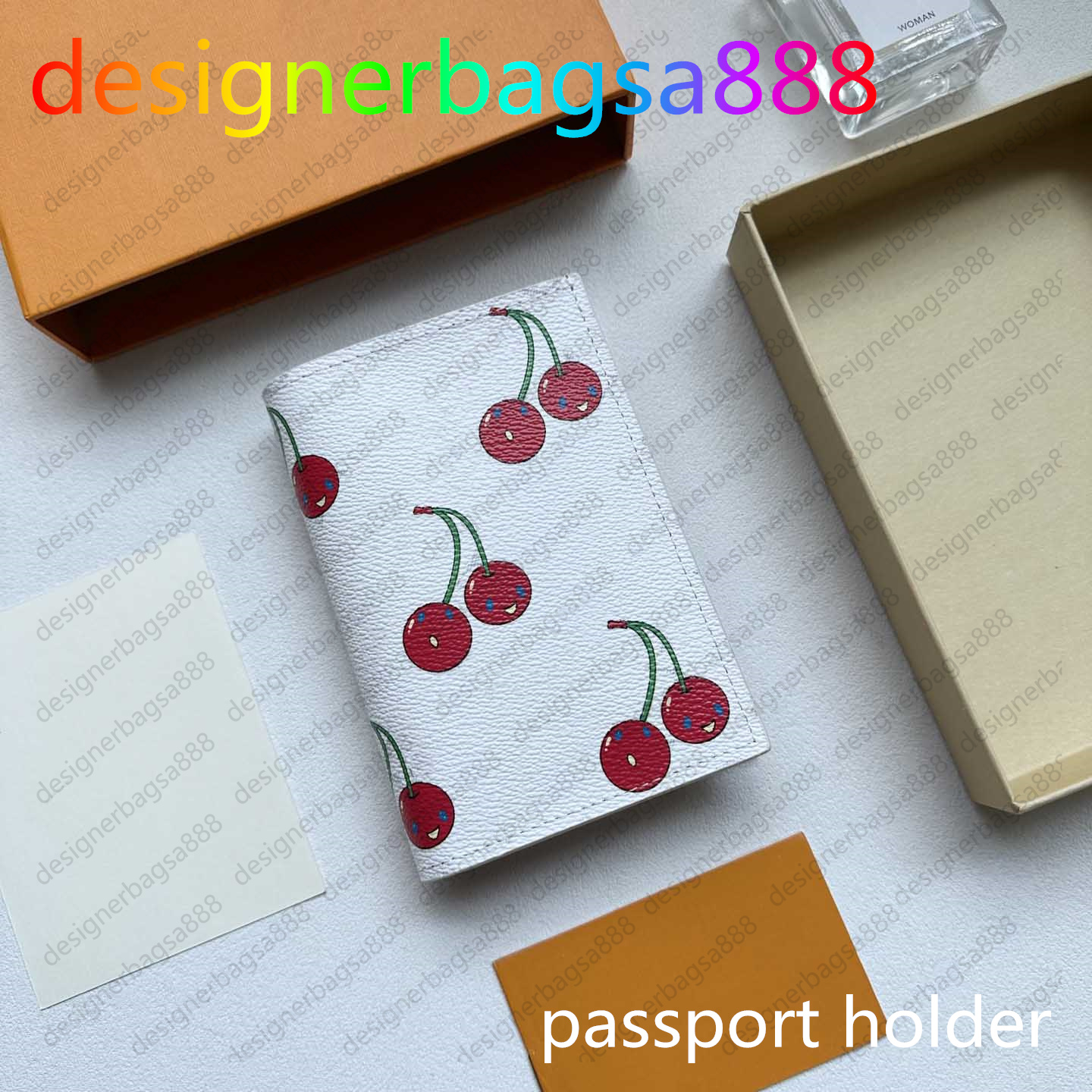 Cherry Passport wallets for man women High quality Classic Designer Card Holder PASSPORT COVER Fashion Brand Fashion Credit Embossed passport Takashi Murakami
