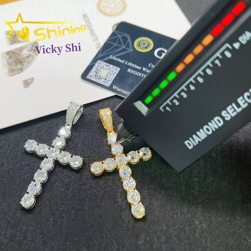 48 Hours Fast Shipping Hip Hop Charms Pendant Pass Diamond Tester 925 Silver Gold Plated Moissanite Cross Pendant
