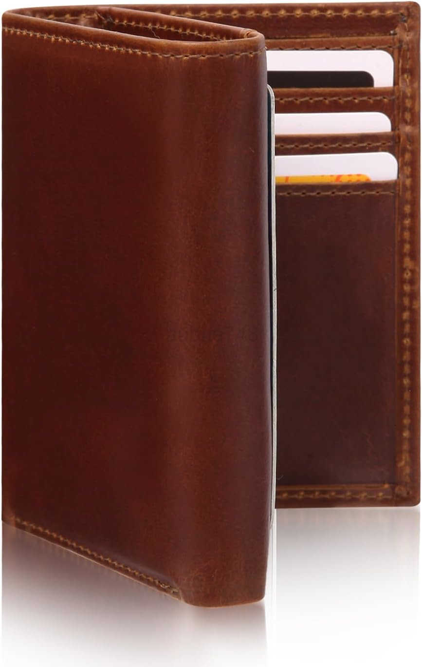 Mens Trifold Wallet with 2 ID WindowLargecapacity Genuine Leather RFID Blocking Wallet for Men BrownZ250910