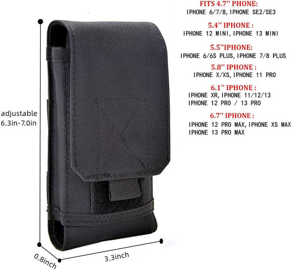 Tactical MOLLE Holster Army Mobile Phone Belt Pouch EDC Security Pack Carry Accessory Kit Waist Bag Case Compatible iPhone 13 14 15 Pro XS Max XR 7 8 