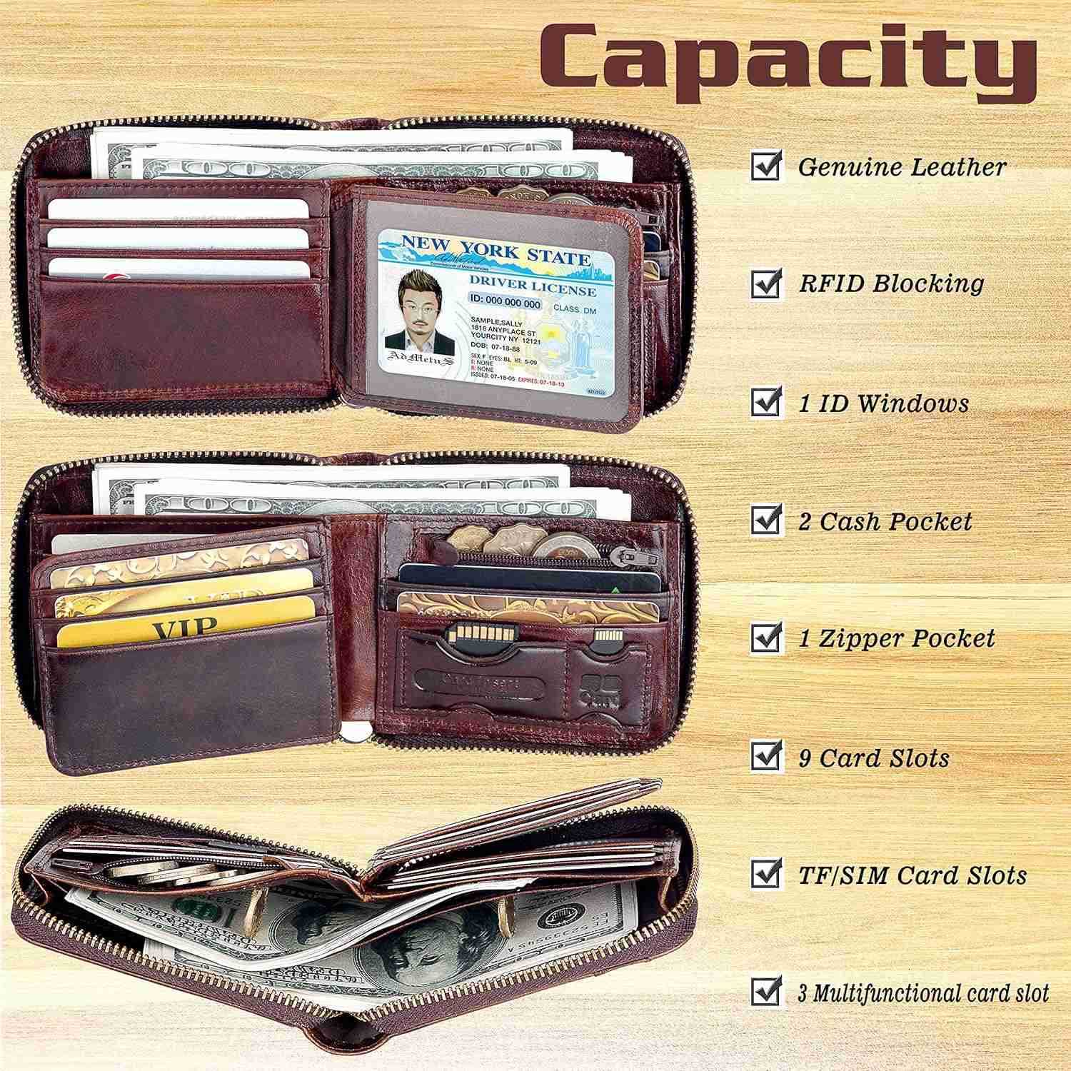 Mens Genuine Leather Short Ziparound Bifold WalletZ250910
