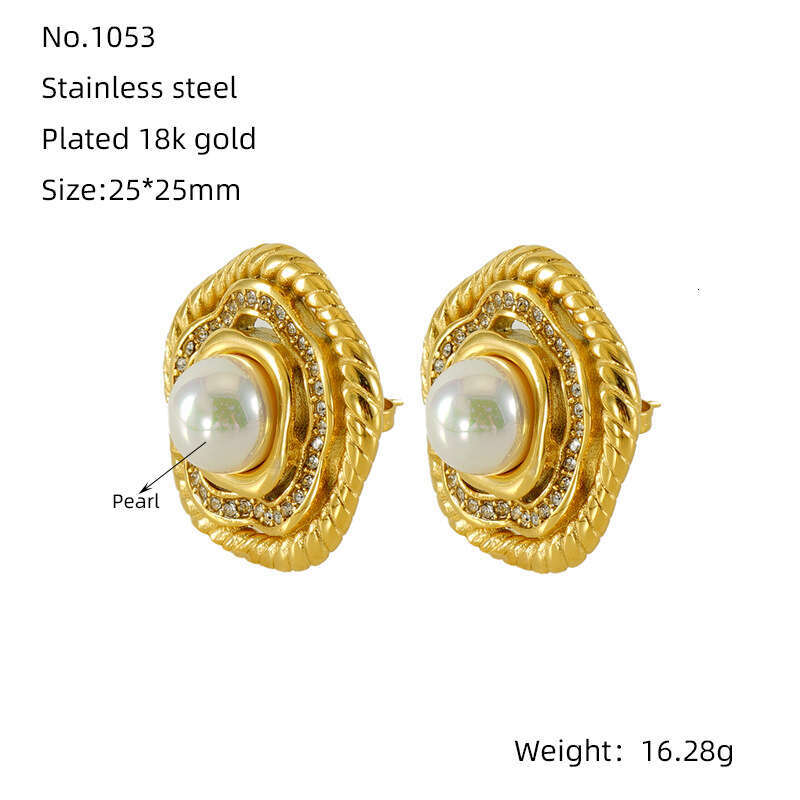 New Titanium Steel for Women INS Style Elegant Niche Design Pearl Studs High-end Rhinestone Earrings
