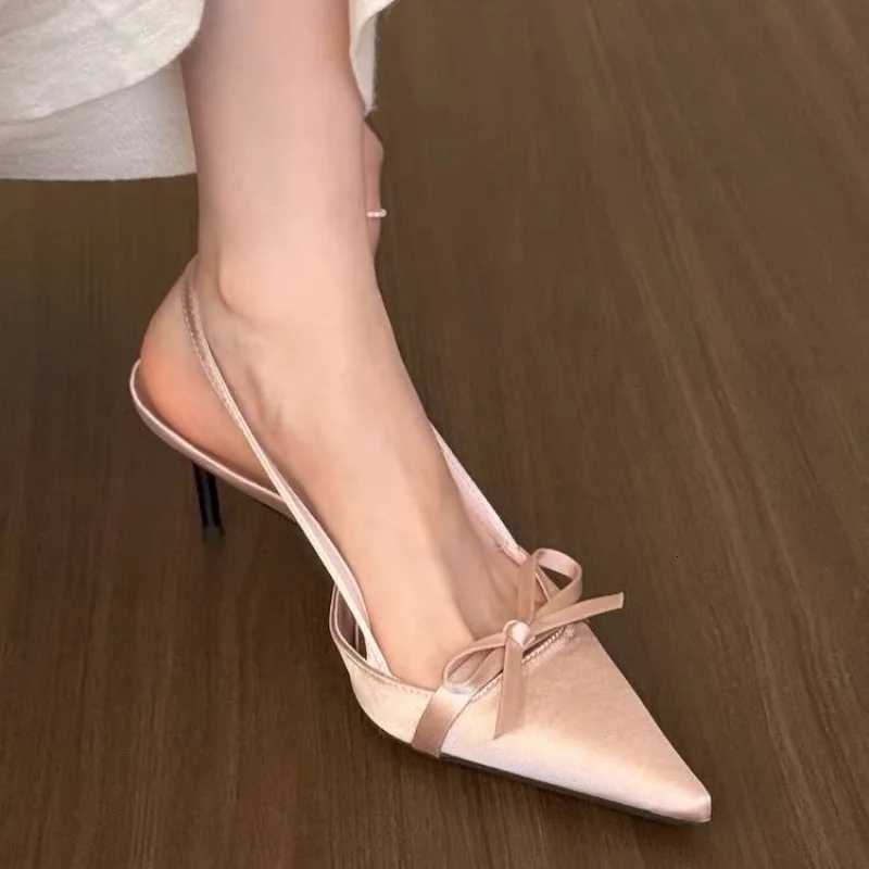 Satin Pointed Toe High Heeled Sandals Women Summer New Sexy Thin Heels Slingback Shoes Bow Elegant Party Dress Shoes Women Pumps W250910