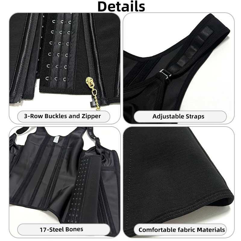 Womens Shapewear Vest 17 Steel Boned Waist Tummy Control 3Row Hooks Zipper Belly Cincher Body Shaper Fajas Colombian W250910