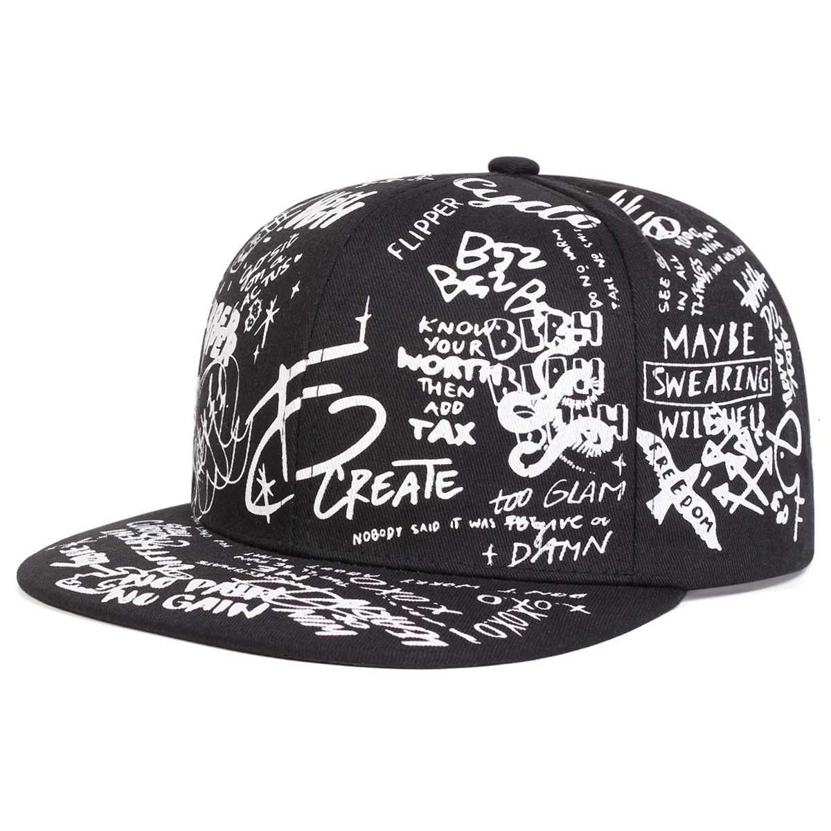 Unisex Black and white tter Graffiti Printing Hiphop Hats Spring Autumn Outdoor Adjustab Casual Baseball s Sunscreen Hat G250910