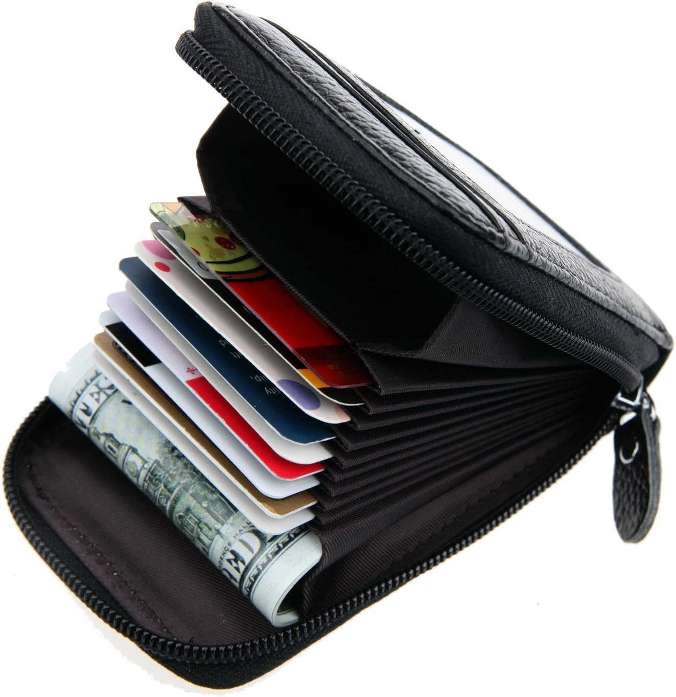Blocking Genuine Leather Mini CARD Case Organizer Compact Wallet with ID Window BlackZ250910