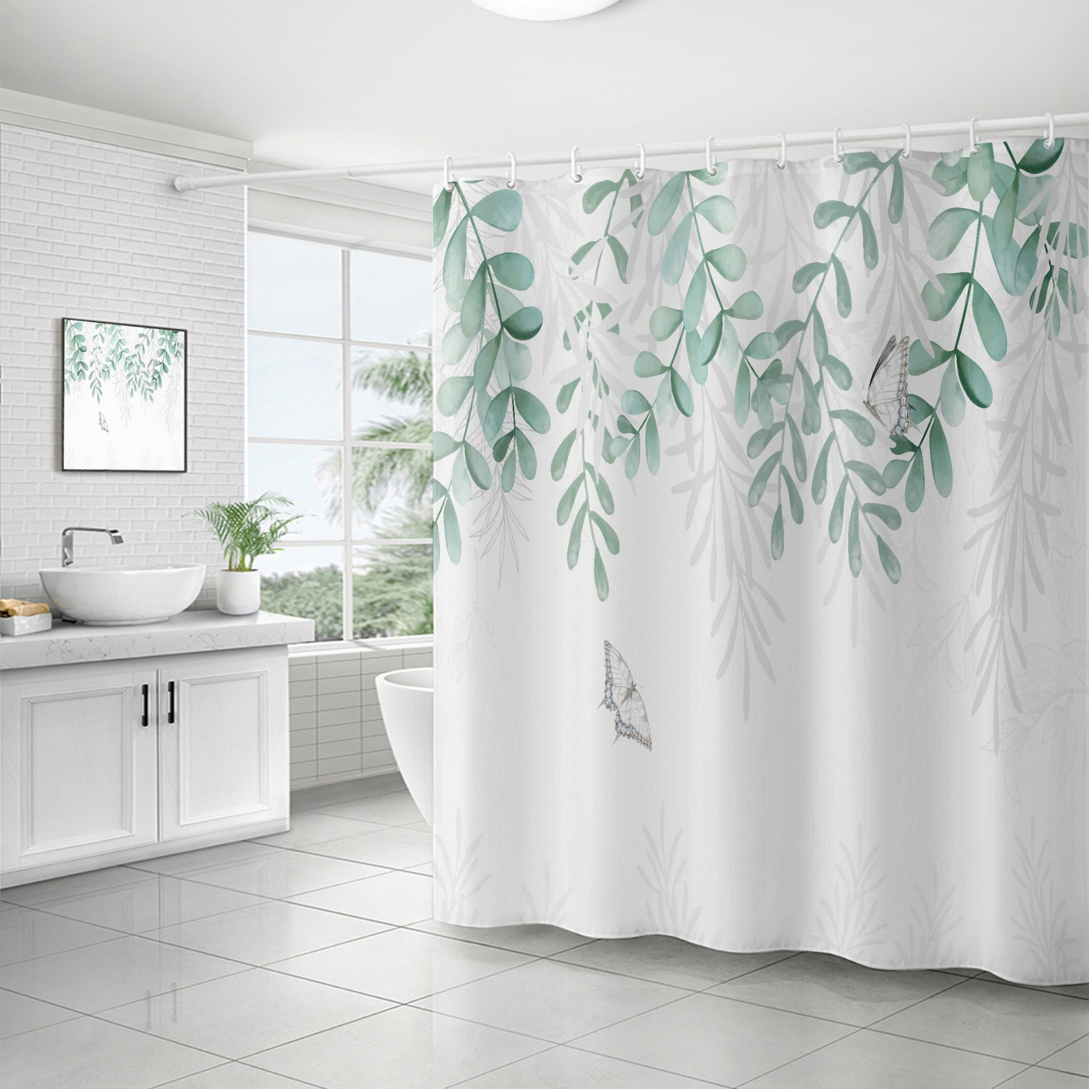 YL-37135 digital shower curtain cross-border plant flower waterproof polyester bathroom four-piece set dry and wet separation moisture-proof