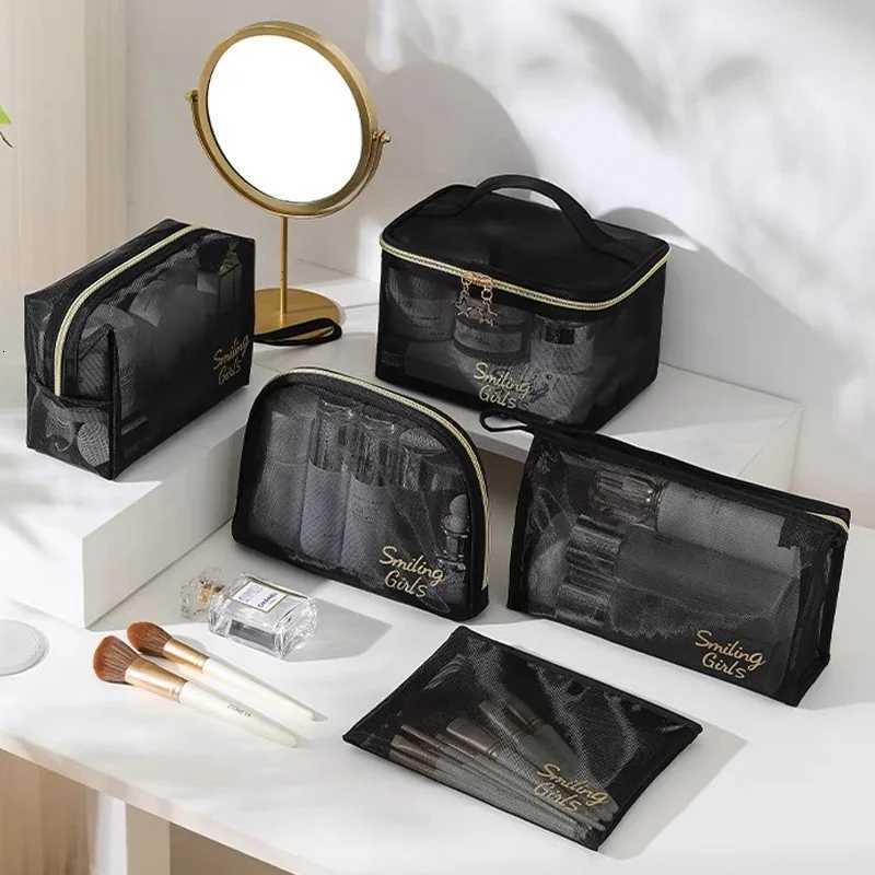 Travel Cosmetic Bag Transparent Mesh Pouch Double Layer Makeup Handbag WomenS Portable Travel Bag Toiletries Kit OrganizerXJ250910