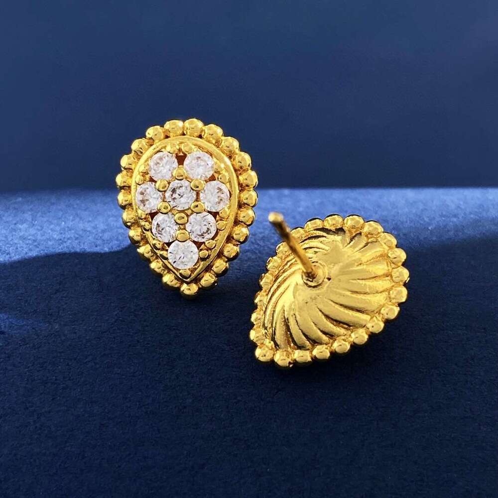 Full Dia Beaded Water Drop Single Flower Brass Electroplated Inlaid Zircon French Minimalist Design Earrings