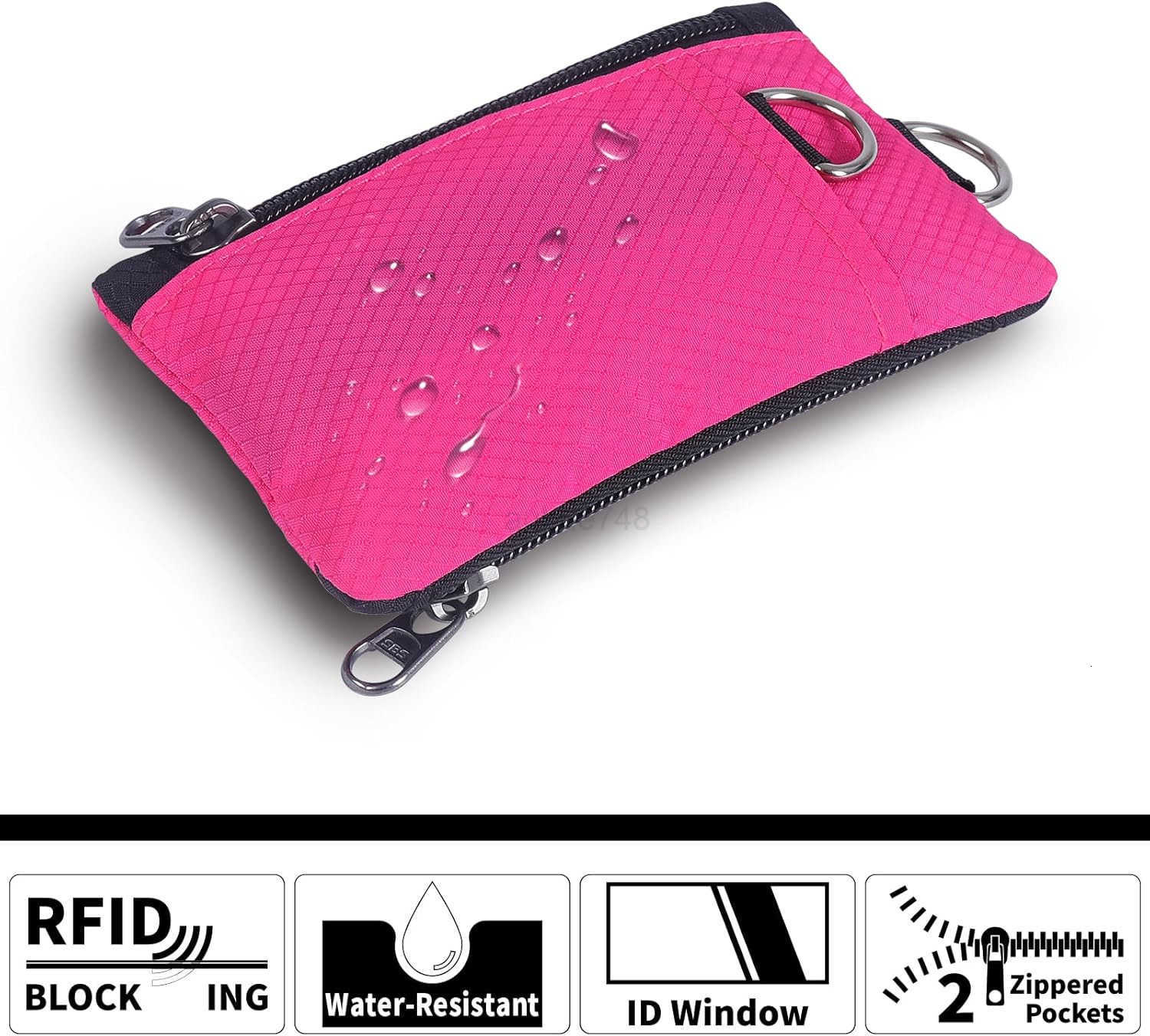 RFID Blocking Wallet Minimalist Wallet for Men Small Wallet for Women with Lanyard Keychain ID Holder Zipper for Cards Coins Travel Waterresistant Pin